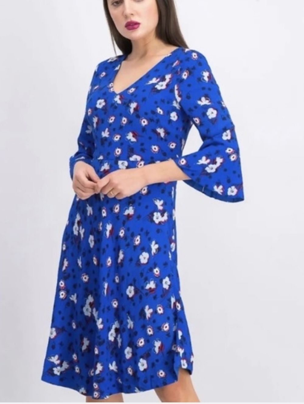 Draper James Blue Red Floral A-Line Bell Sleeve Flirty Party Dress size 6